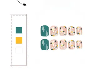 Unghie finte corte quadrate verde scuro con motivi floreali di piccole margherite