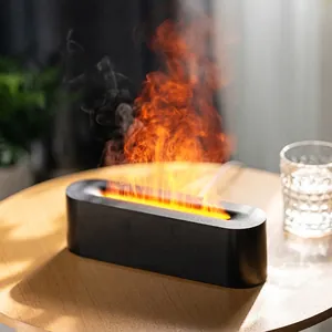 3D flame effect air humidifier and aroma diffuser with colorful LED lighting in black