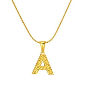 Golden letter A pendant necklace with embossed dots and a sleek snake chain for women