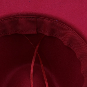 Solid wool felt fedora in deep red with interior grosgrain sweatband and adjustable drawstring