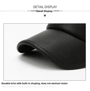 Close-up of a black leather hat brim featuring reinforced stitching and a built-in interlayer