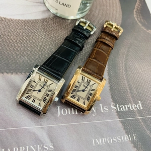 Elegant rectangular quartz watches with Roman numerals and embossed leather straps