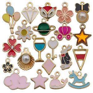 Colorful enamel alloy charms including balloon, star and flower for DIY jewelry making