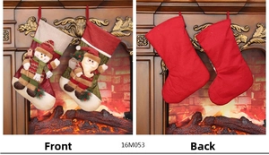 Detail view of 3D Santa and Snowman Christmas stockings showing front and back design