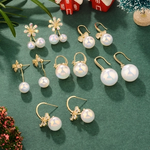 French Retro Artificial Pearl Earrings With Flower Bowknot Rhinestone And 925 Sterling Silver Earring Post Elegant For Women