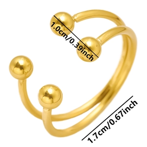 Détails de la bague dorée ajustable montrant les dimensions de 1,0 cm et 1,7 cm de diamètre