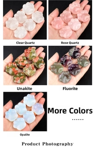 Collage of cat paw carvings in Clear Quartz, Rose Quartz, Unakite, Fluorite, and Opalite