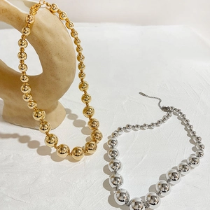 Stainless Steel Graduated Ball Bead Necklace 18K Gold Plated Minimalist Exaggerated Polished Choker Jewelry For Women