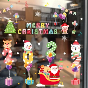 Christmas Window Stickers PVC Waterproof Removable Static Clings Santa Claus Reindeer Snowman Pattern Holiday Glass Decor