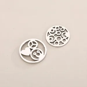 Stainless Steel Hollow Round Pendants DIY Jewelry Accessories For Necklace Earring Making Geometric Peace Heart Design