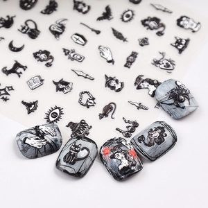 5D Gothic-Prägung Weihnachts-Nagelaufkleber mit Hexe, Spinne und Zauberbuch-Mustern