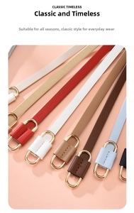 Classic thin leather belts for women with elegant golden D-shape buckles in multiple colors