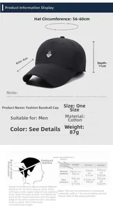 Size chart for men's winter cotton baseball cap with earmuffs showing 56-60cm head circumference