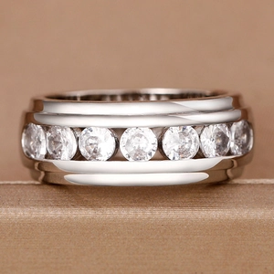 Anillo de boda para hombre estilo hip-hop con circonitas redondas engastadas en carril