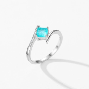 Elegant S925 sterling silver ring with square emerald-cut Paraiba blue gemstone