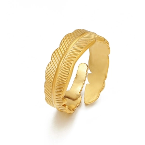 18K vergoldeter Edelstahl Ring mit verstellbarem Federdesign für Damen in Goldoptik