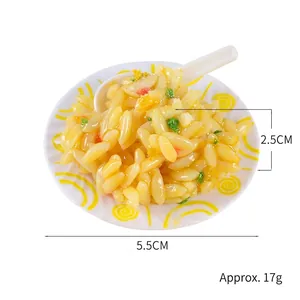 Miniature fried rice food model with white ceramic plate and spoon 5.5cm diameter