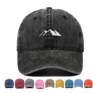 Vintage washed cotton baseball cap with mountain embroidery and multiple color options