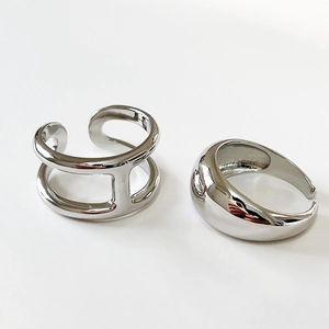 925 Sterling Silver Ring Minimalist Hollow H Design Chunky Round Arc Geometric Adjustable Open Jewelry For Women