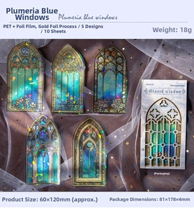 Macro shot of Gothic stained glass PET stickers with holographic foil and vintage details