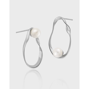 Elegant Hollow Oval Geometric Stud Earrings With 925 Sterling Silver Earring Post Inlaid Faux Artificial Pearl For Women