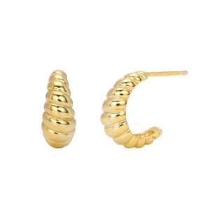 Minimalist gold-plated S925 silver croissant C-shaped hoop earrings with spiral design