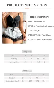 Size chart for women's two-piece silk-like sleepwear set including sling top and shorts