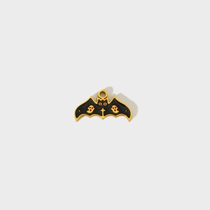 Golden stainless steel bat pendant with black enamel and ghost pattern for Halloween jewelry