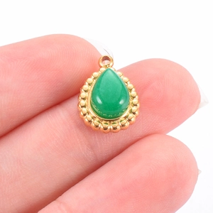 Bohemian gold teardrop pendant with green natural stone inlay for DIY jewelry making