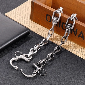 Detail of vintage 304 stainless steel O-chain bracelet with antique silver finish and buckle