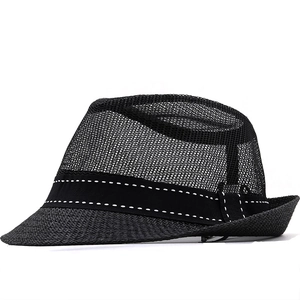 Men's summer mesh jazz fedora hat with breathable crown and woven brim for beach sun protection