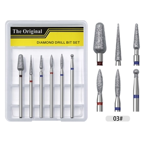 Detail of 6-piece diamond nail drill bit set 03 with a transparent storage case