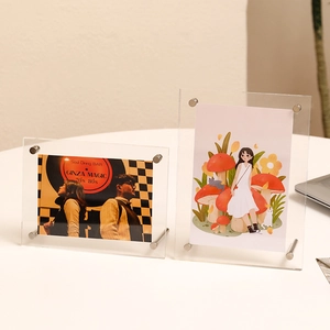Acrylic Photo Frame Desktop Display Stand Clear Double Sided Holder Horizontal Vertical Modern Minimalist Home Office Decor