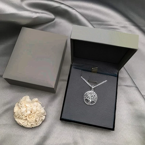 Elegant 925 sterling silver Tree of Life necklace with round pendant in a premium gift box