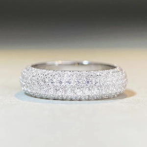 Luxurious S925 sterling silver hip hop ring with full rows of pave-set cubic zirconia