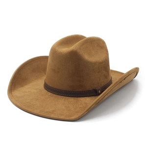 Classic brown western suede cowboy hat with wide brim and decorative studded band