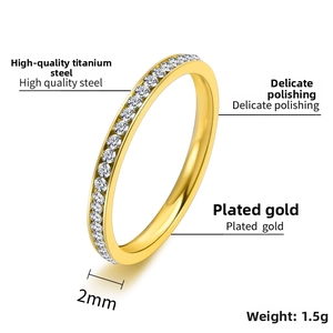 Macro shot of 2mm gold plated titanium ring with pavé cubic zirconia inlay detail