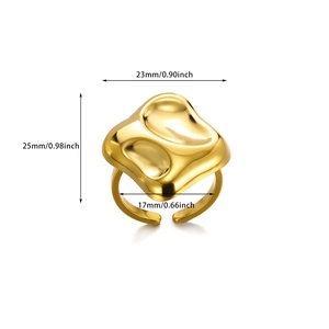 Detailed dimension chart of an irregular gold wavy ring with specific sizing measurements