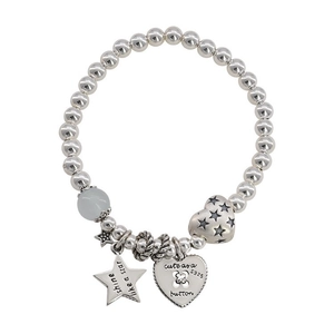 S925 sterling silver pearl beaded bracelet featuring star charms and blue bead accent