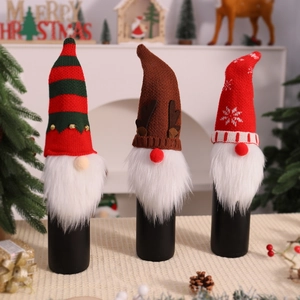 Christmas Gnome Wine Bottle Covers Knitted Fabric Reindeer Snowflake Decor Holiday Party Table Decoration Dinner Gift