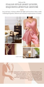 Close-up of pink satin pajama set featuring deep V-neck camisole and ruffled hem shorts