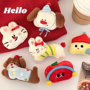 Cute cartoon plush hair clips collection featuring white puppy and bunny characters