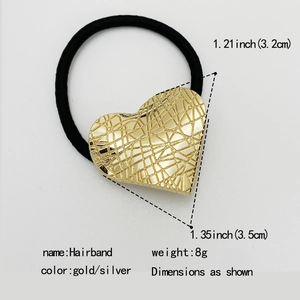 Elastic heart hair tie in gold and silver alloy finish with geometric textures