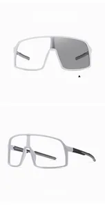 Detail of white TR90 cycling sunglasses featuring smart photochromic lens transitions