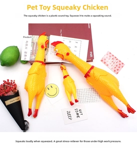 Three sizes of yellow rubber screaming chickens for pet play and stress relief