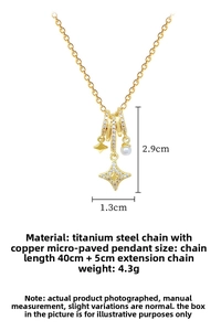 Detailed view of gold titanium necklace with pearl star pendant and 45cm chain specs
