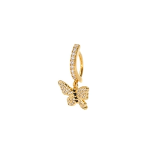 Gold dreamcatcher belly button ring with crystal butterfly pendant and zircon accents