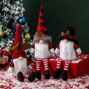 Christmas Gnome Plush Decorations Long Legged Faceless Doll Reindeer Antlers Buffalo Plaid Handmade Holiday Ornament