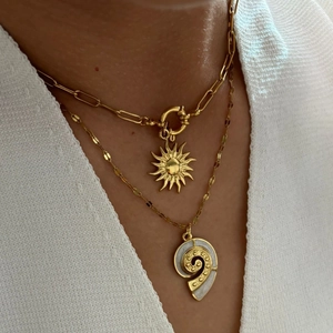 French vintage titanium steel sunburst and shell double layer necklace set for women