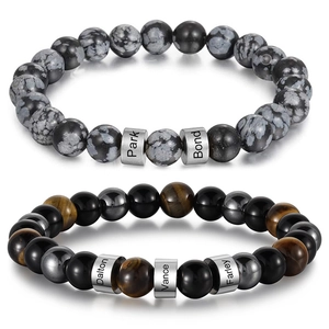 Beaded Bracelet Natural Tiger Eye Obsidian Stone Stainless Steel Cylinders Handmade Retro Jewelry For Men